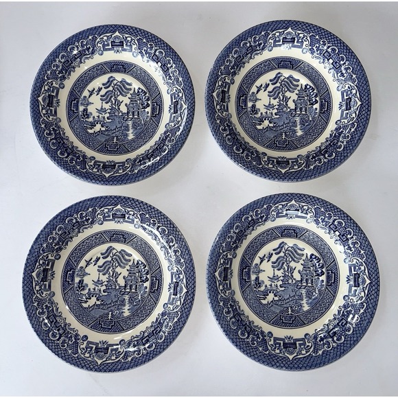 Other - Set of 4 SAUCERS Vintage EIT China Blue Willow Japan Blue White Transferware 6"